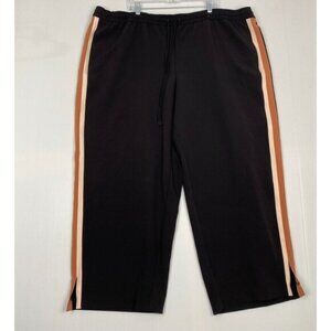 Nine West Pull On Wide Leg Pants Plus 3X Womans Black Mid Rise Side Stripe Slit